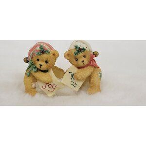 Vintage Cherished Teddies Enesco Bear With Stocking Hat Candle Huggers Christmas